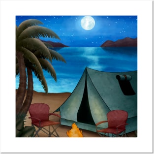 Summer Night Watercolor Illustration Posters and Art